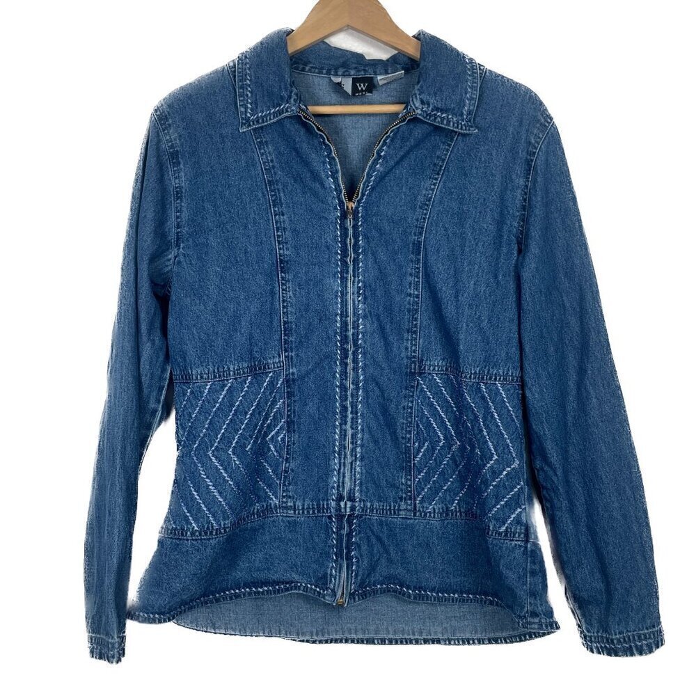 Vintage Studio West Blue Beaded Zip Jean Jacket Sz: M